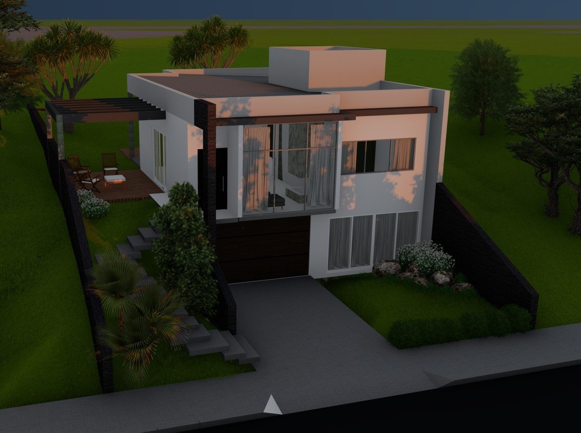 Residência com deck e pergolado